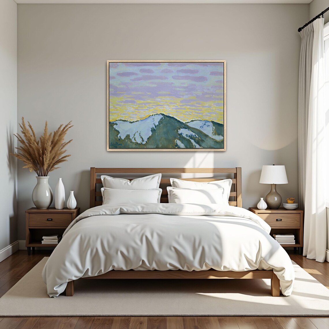 Snowy Mountain Peaks at Dusk Purple and Yellow Sky Art Poster - Image 5