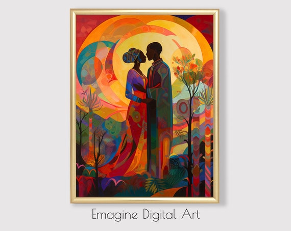 Art Black Print Of Man And Woman In Love Africanamerican Culture Instantly Frame Ba05