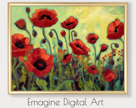 Bold Red Poppies Impressionist Painting Vibrant Floral Wall Art