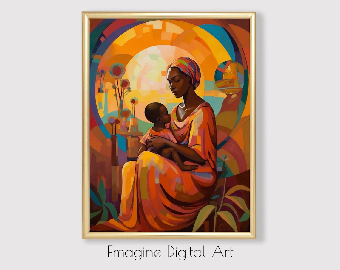 Woman Holding Baby, African American Art Print