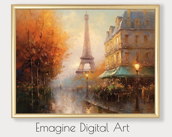Art Impressionist View Of The Eiffel Tower From Paris Street Autumn In Instantly Print And Frame Pl06