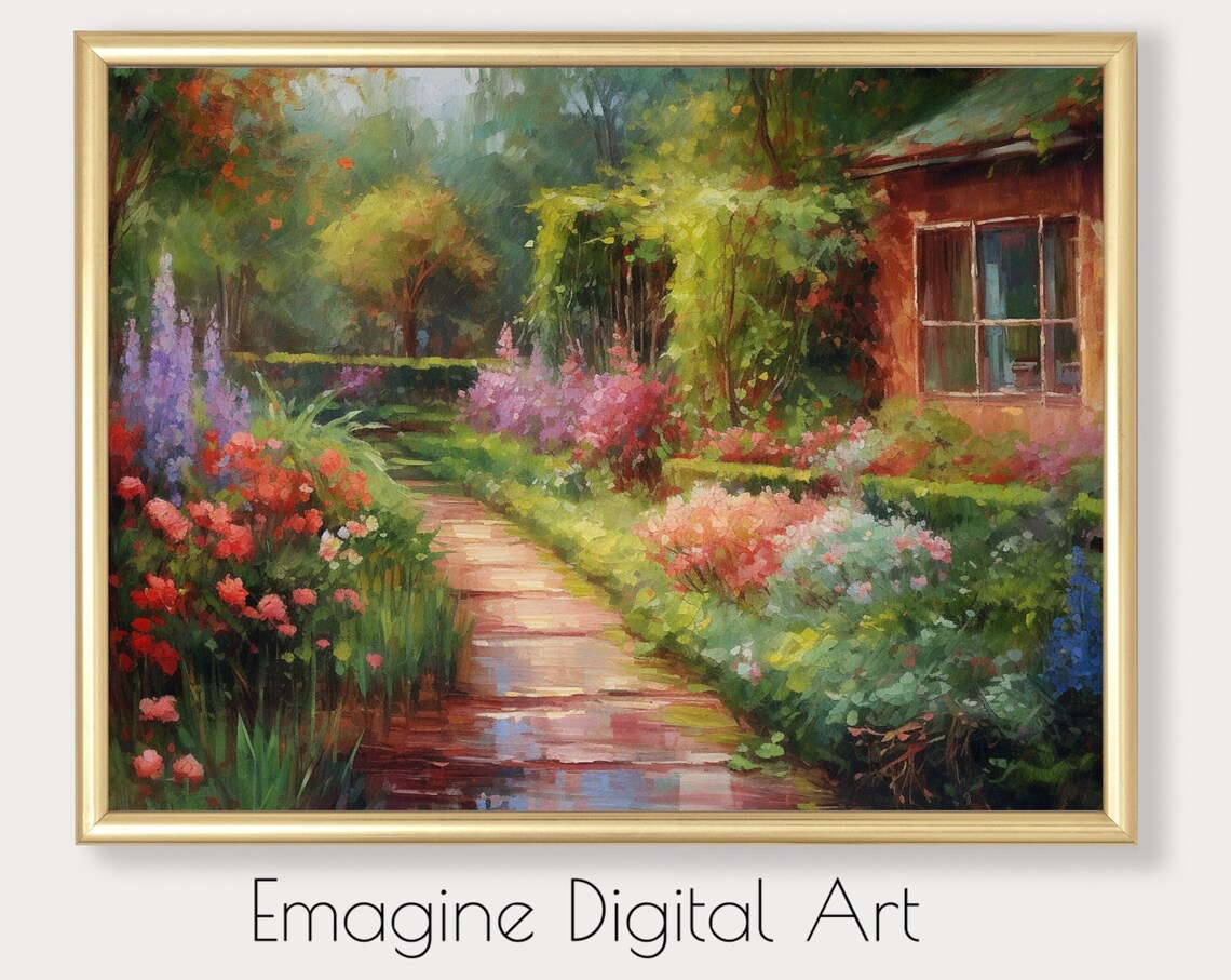 Vintage European Cottage Blooming Garden Path Floral Art Poster