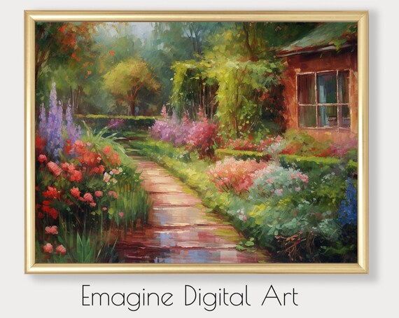 Vintage European Cottage Blooming Garden Path Floral Art Poster