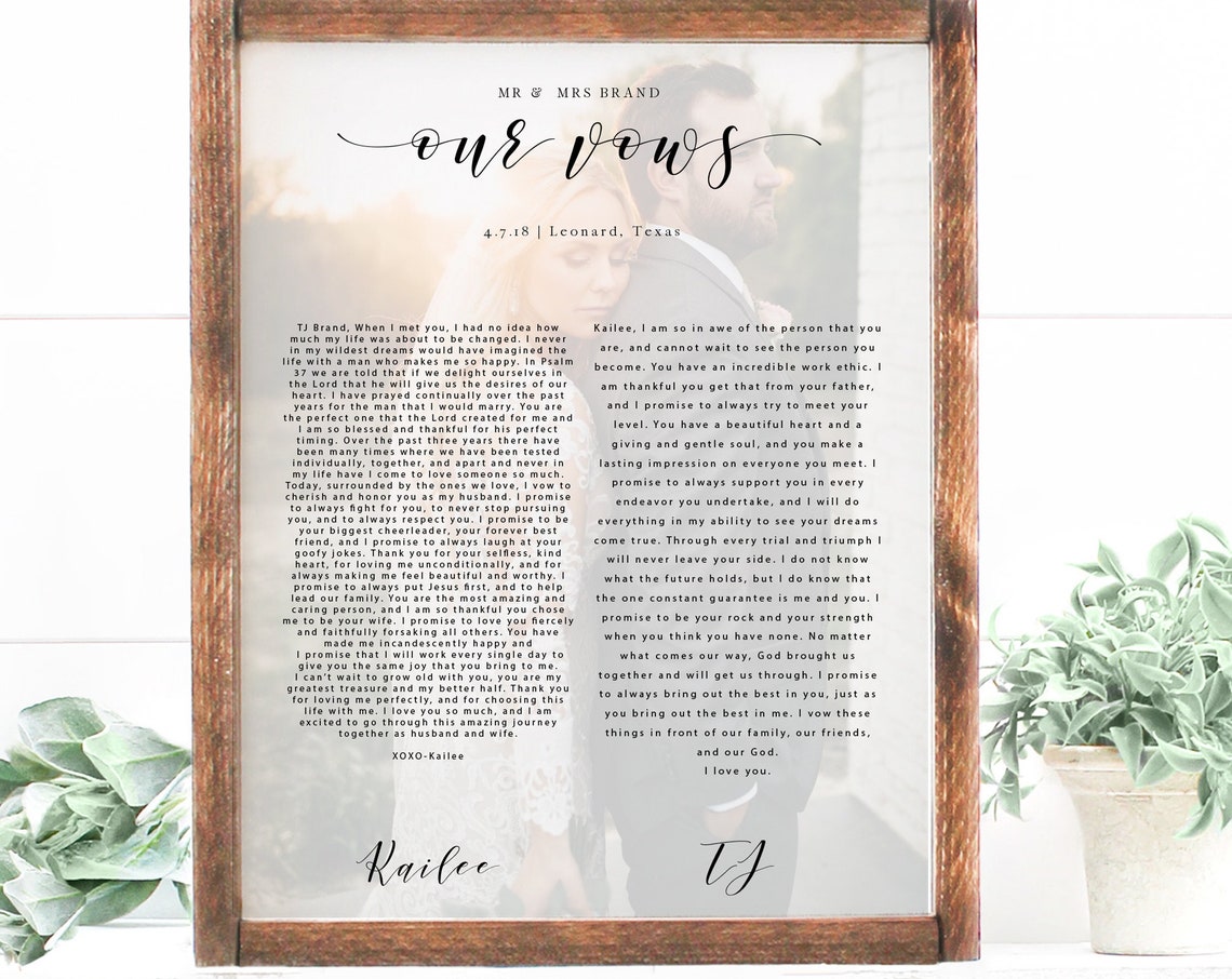 Our Vows Custom Wedding Vows Photo Wood Framed Memory Poster - Image 2