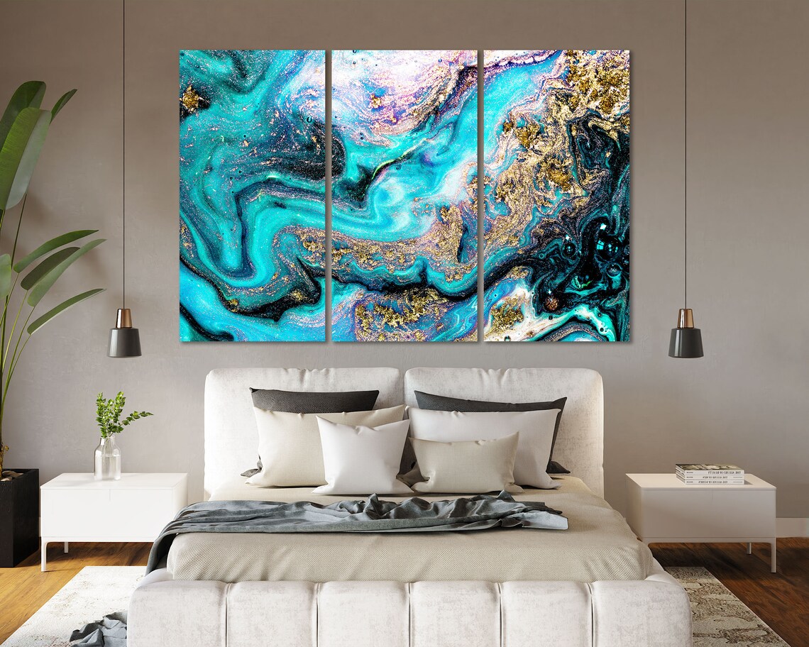 Abstract Acrylic Gold and Blue Decor Art Print - Image 4