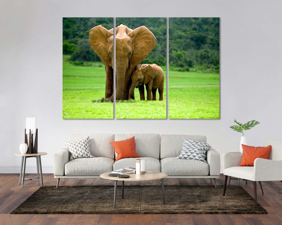 Mother Elephant and Baby Savanna Photo Tender Wildlife Wall Art Poster - Image 2