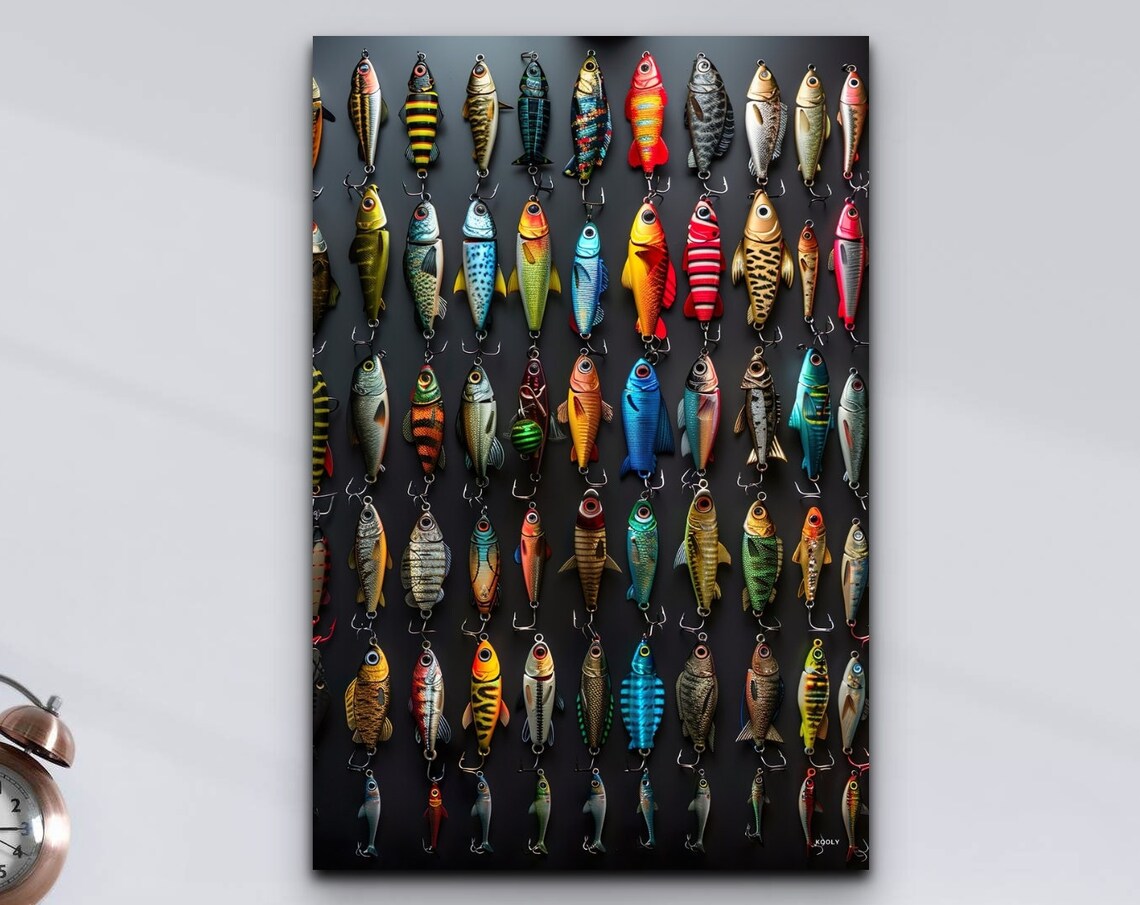 Fishing Lures Art Print, Man Cave and Lake Decor