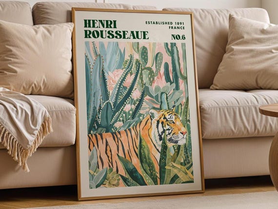 Tiger Jungle Print Henri Rousseau Inspired Botanical Art