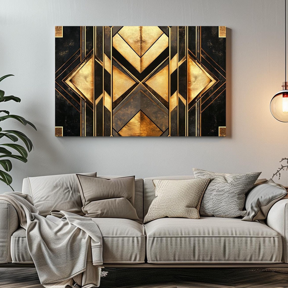 Art Deco Black Gold Diamond Chevron 1920s Bold Geometric Wall Poster