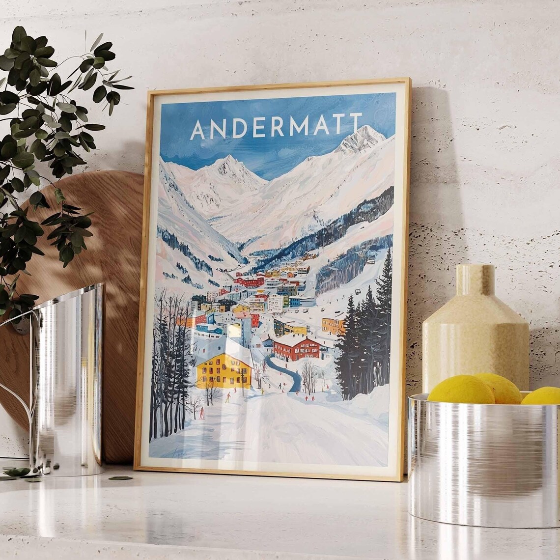 Andermatt Switzerland Pastel Peaks Village Between Dark Pines Poster