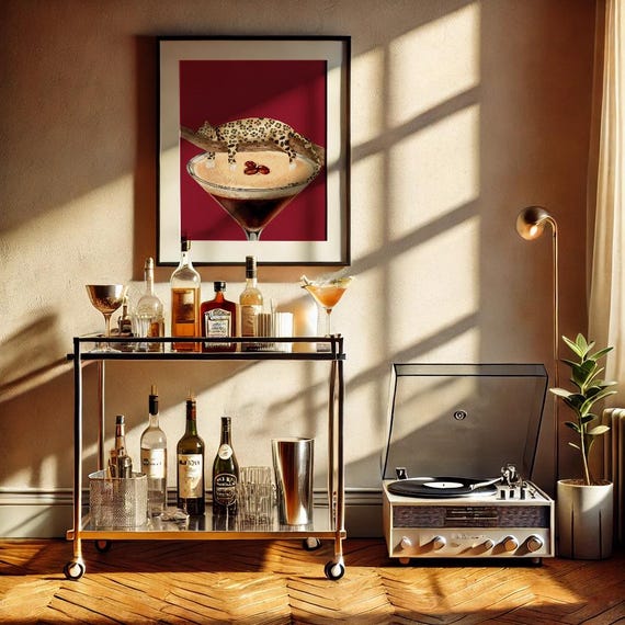 Vintage Leopard Print And Dirty Poster Retro Bar Cart Wall Art Files Trendy Cool Girl