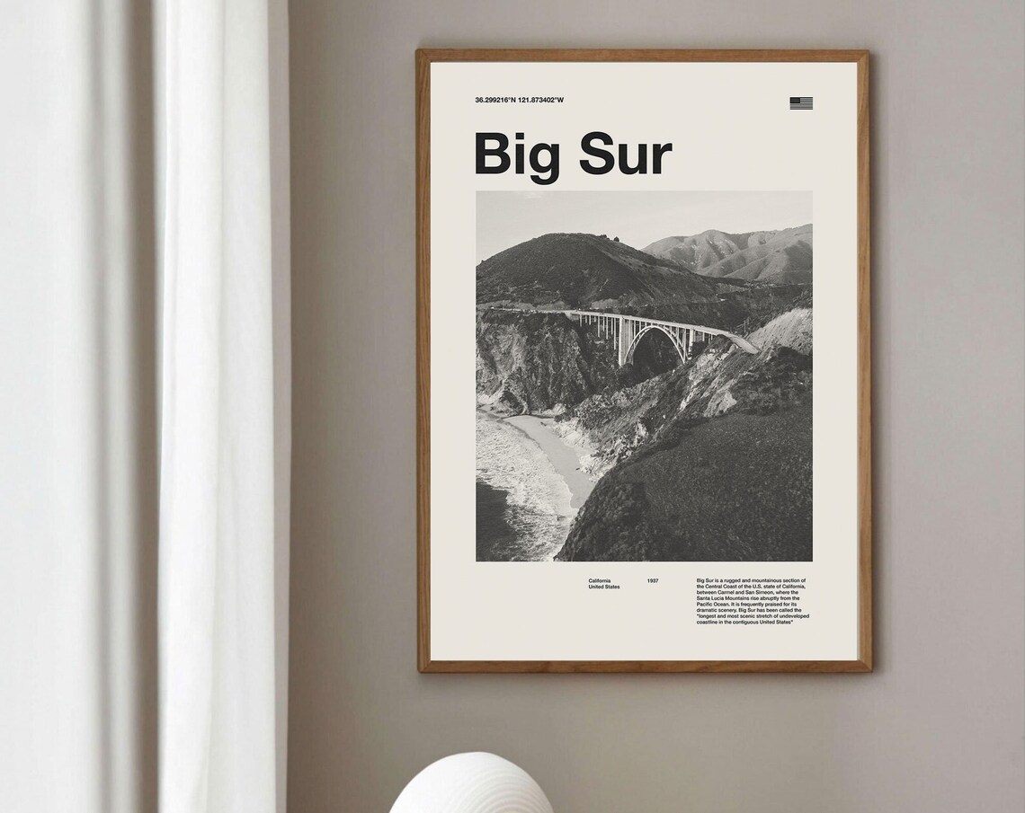 Big Sur Vintage Travel Poster, Mid-Century Print