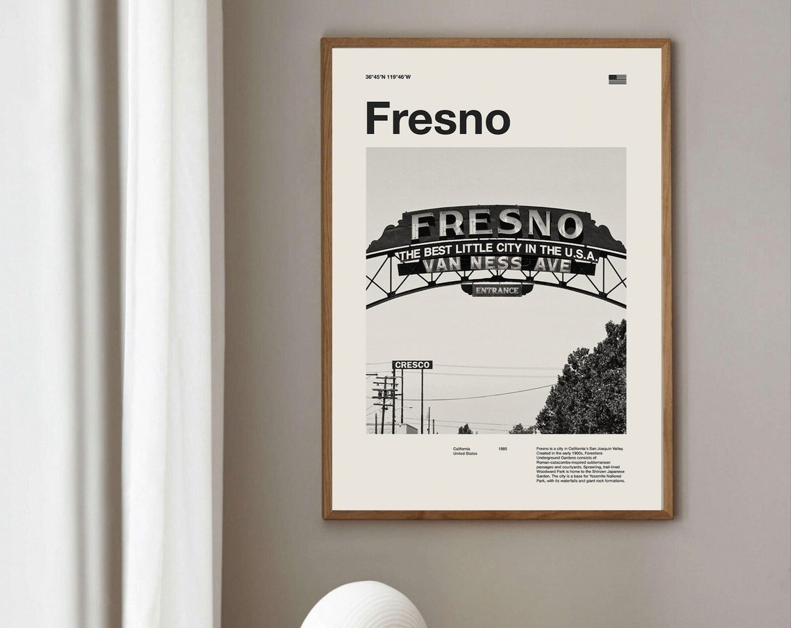 Fresno City Art Print Fresno Poster Fresno Wall Art Mid Century Poster Travel Print Art California