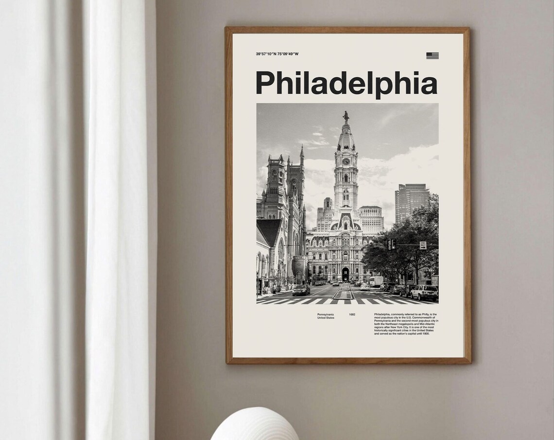 Philadelphia Art Print Philadelphia Poster Philadelphia Wall Art Mid Century Poster Travel Print Art Pennsylvania