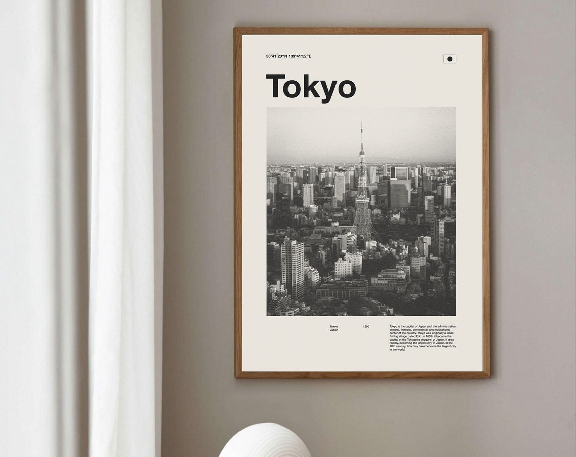 Tokyo Japan Skyline Mid Century Black and White Photography Poster