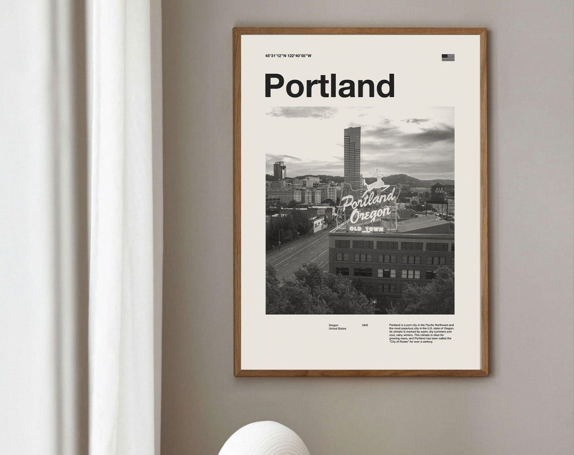 Portland Art Print Portland Poster Portland Wall Art Mid Century Poster Travel Print Art Oregon