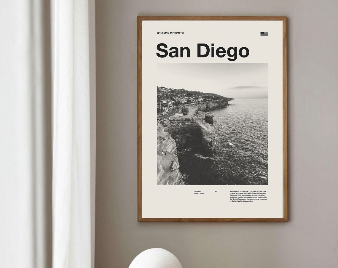 San Diego California Black And White Coastal Photo Minimalist Poster