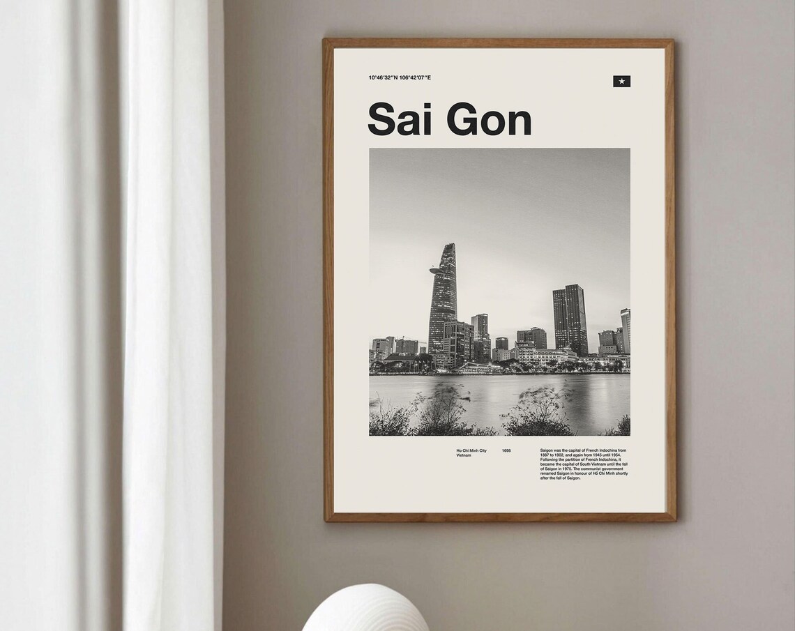 Sai Gon Ho Chi Minh City Skyline Black and White Photo Poster