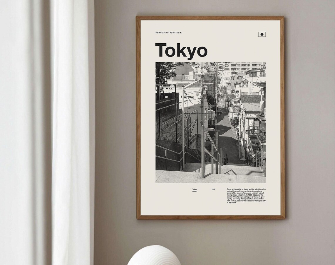 Tokyo Japan Street Mid Century Black and White Photography Poster