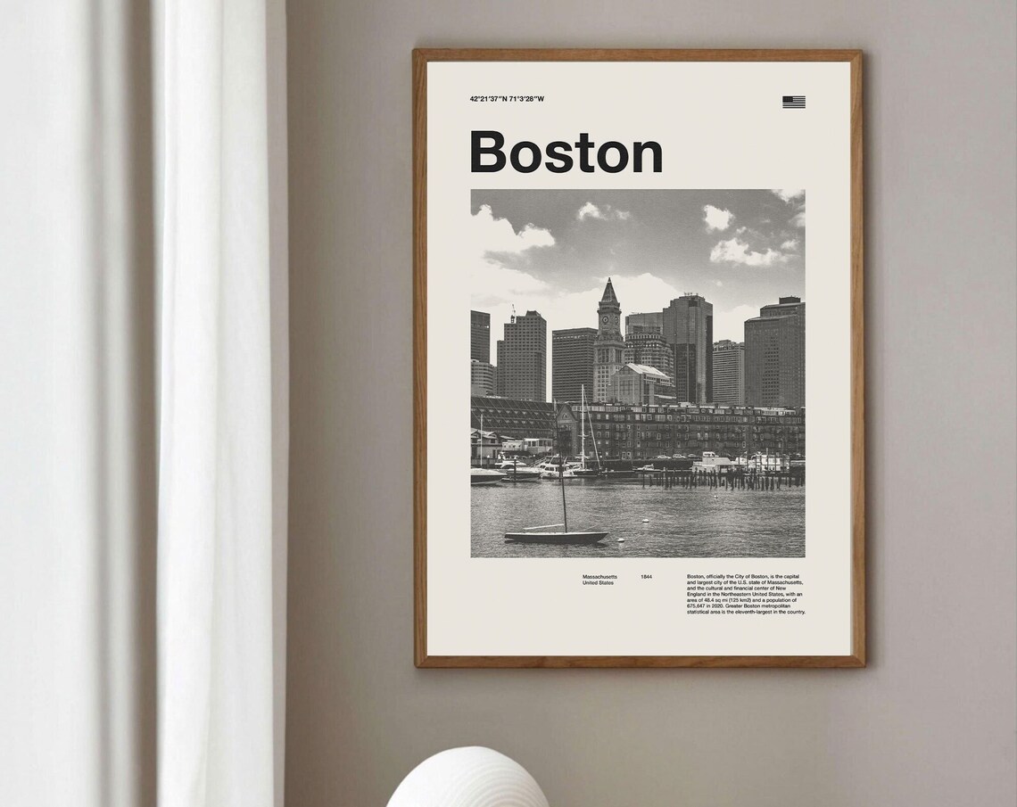 Boston Vintage Travel Poster, Mid-Century Art Print