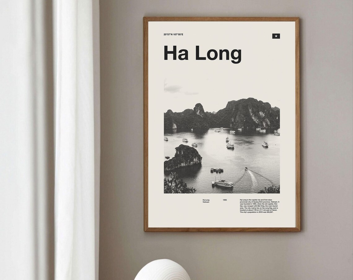 Ha Long Vietnam Black And White Travel Photo Wall Decor Poster