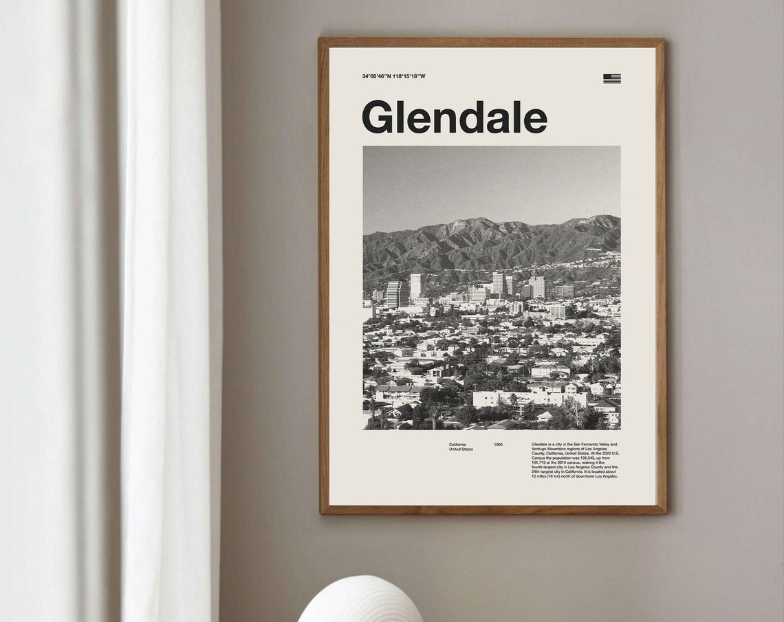 Glendale California Black And White City Photo Minimalist Poster