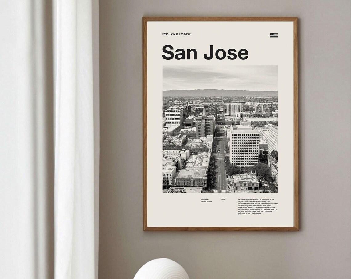 San Jose California Skyline Mid Century Black and White Photo Poster