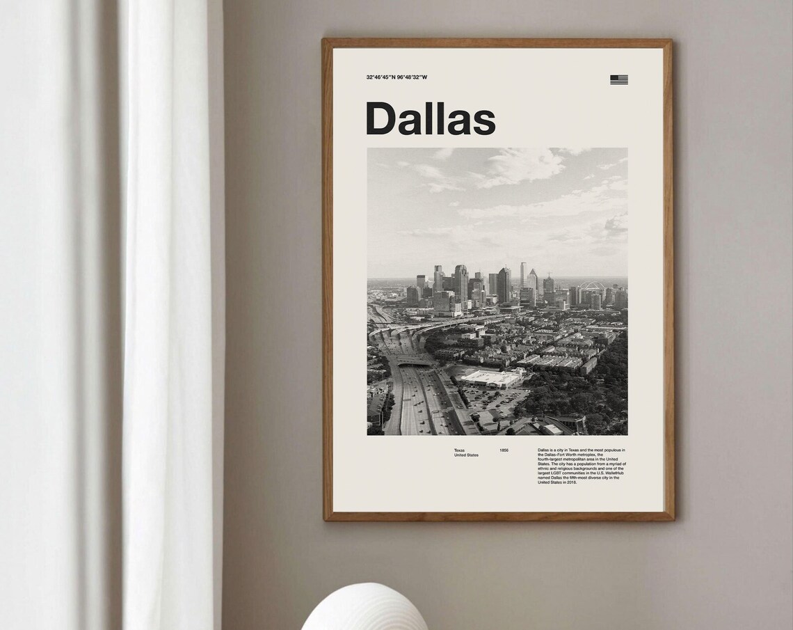 Dallas Texas Black And White Skyline City Photo Minimalist Poster