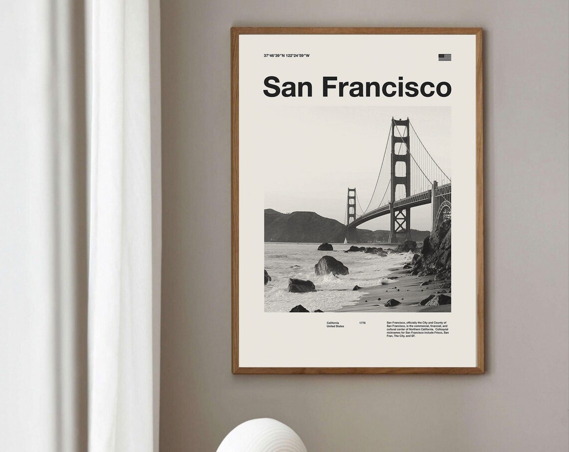 San Francisco City Art Print, Mid-Century Travel Poster