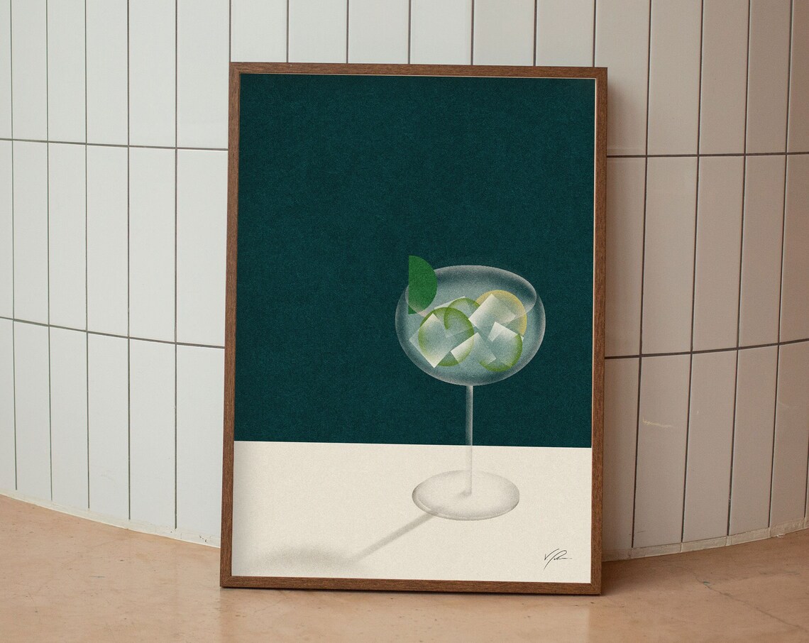 Gin Tonic Cocktail Minimalist Retro Bar Cart Poster