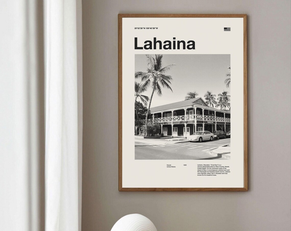 Lahaina Hawaii Historic Town Photo Travel Art Wall Decor Poster