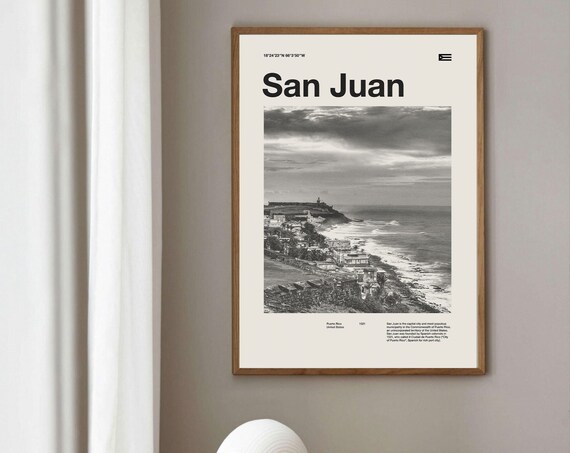 San Juan Puerto Rico Coastline Mid Century Black and White Photo Poster