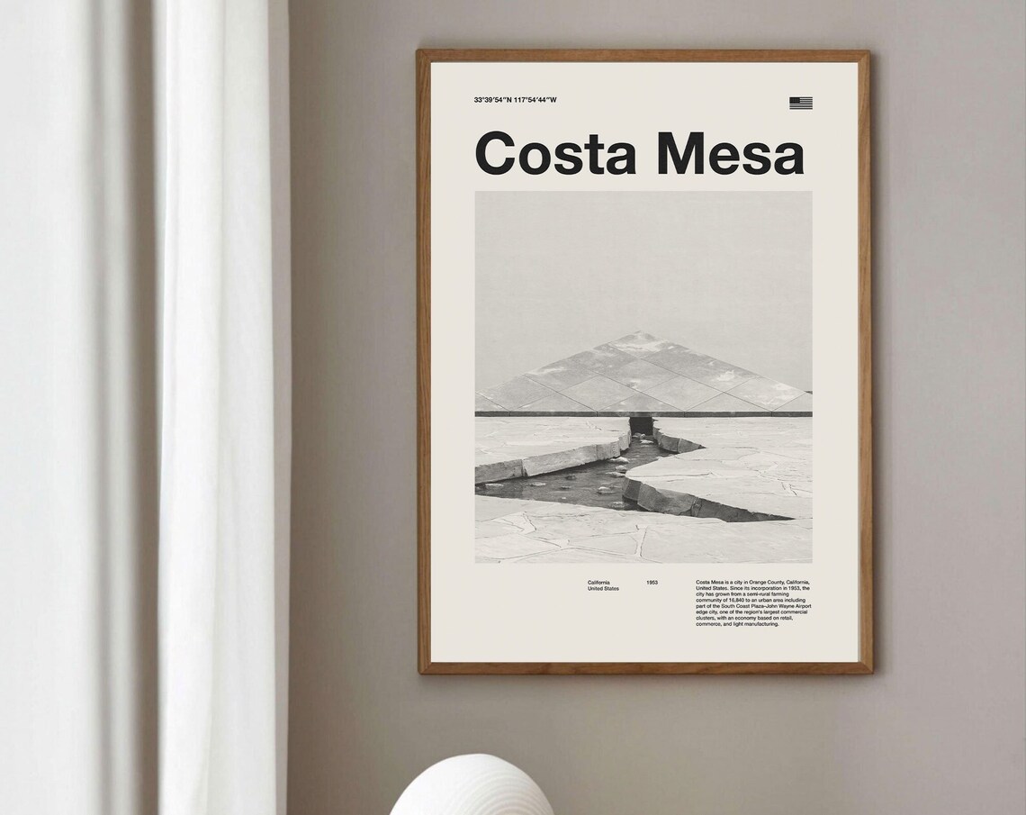 Costa Mesa California Mid Century Black and White Photo Poster