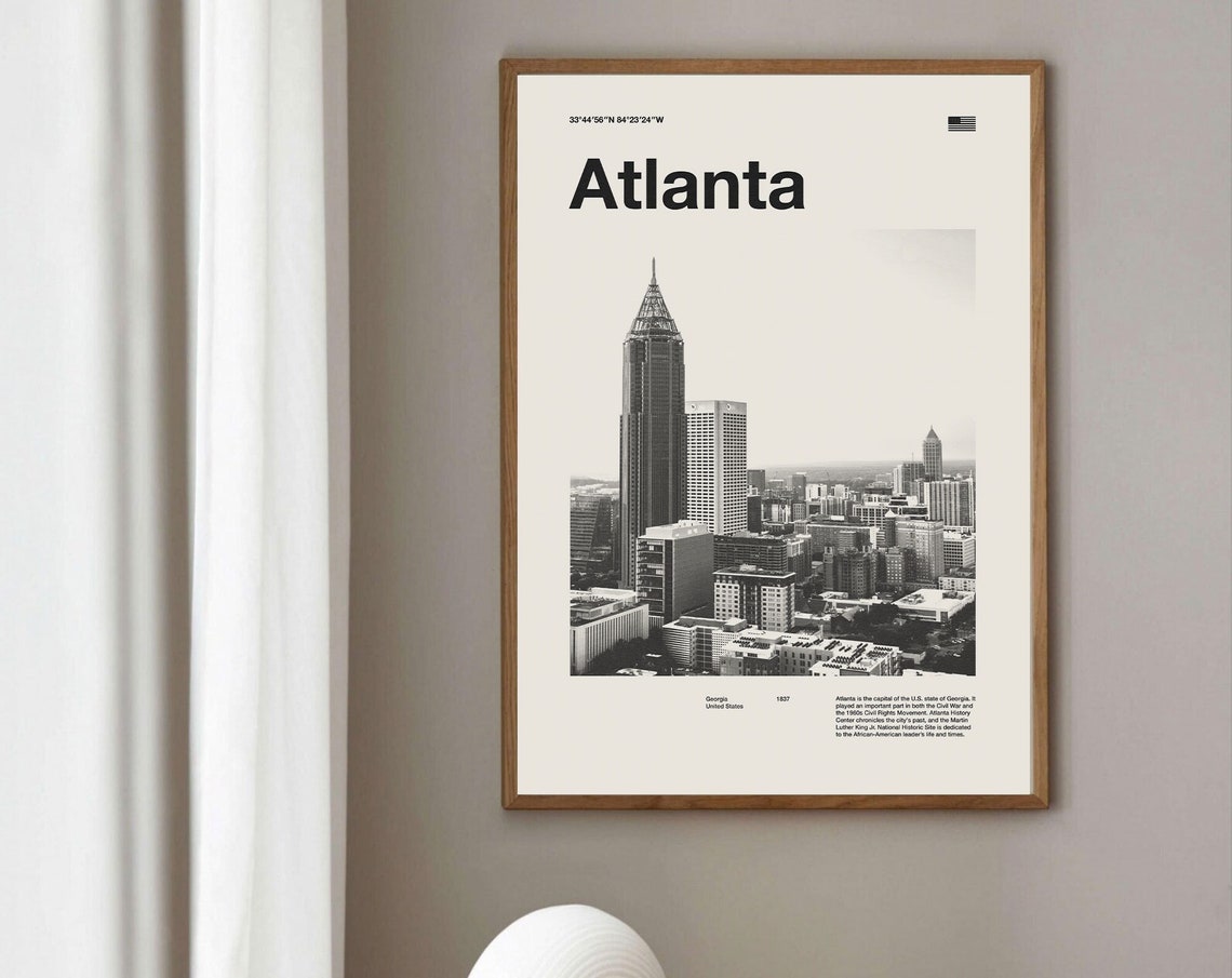 Atlanta Art Print Atlanta Poster Atlanta Wall Art Mid Century Poster Travel Print Art Georgia Vintage Poster