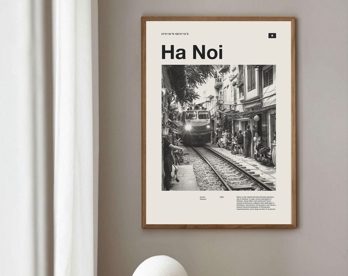 Ha Noi Train Street Vietnam Black and White Travel Photo Poster