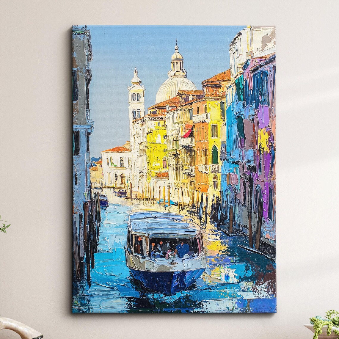 Venice Canal Water Taxi Colorful Impasto Oil Painting Poster