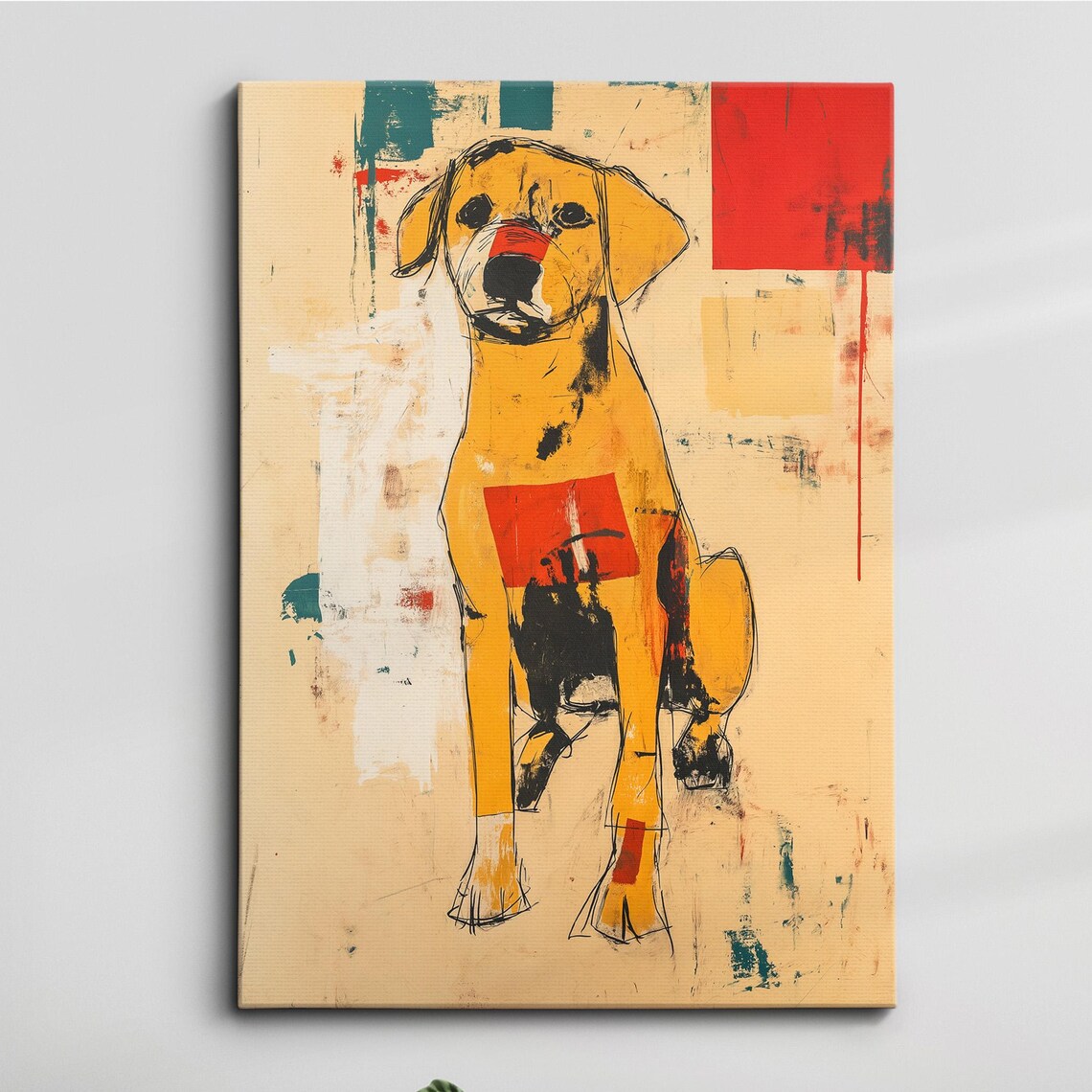 Golden Retriever on Beige Abstract Color Block Canvas Dog Print