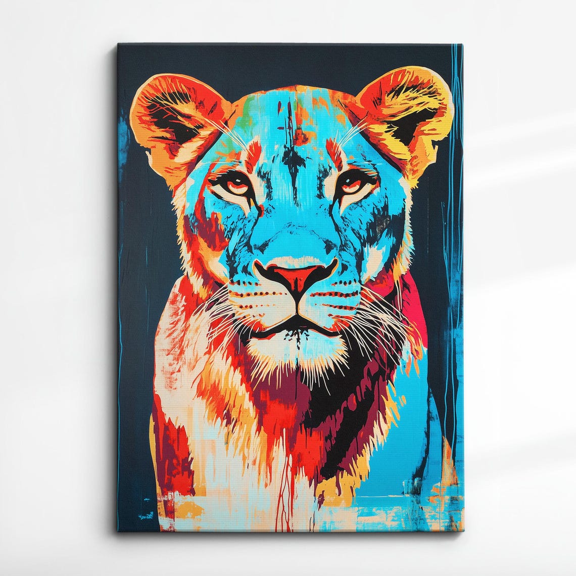 Lioness Portrait Orange Blue Pop Art Bold Modern Wildlife Poster