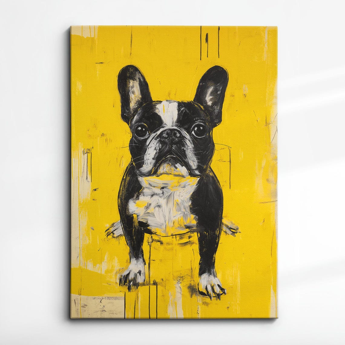 French Bulldog Fun Yellow Animal Dog Pet Lover Oil Painting Wall Art Framed Canvas Poster Print Home Kitchen Living Room Decor Gifts