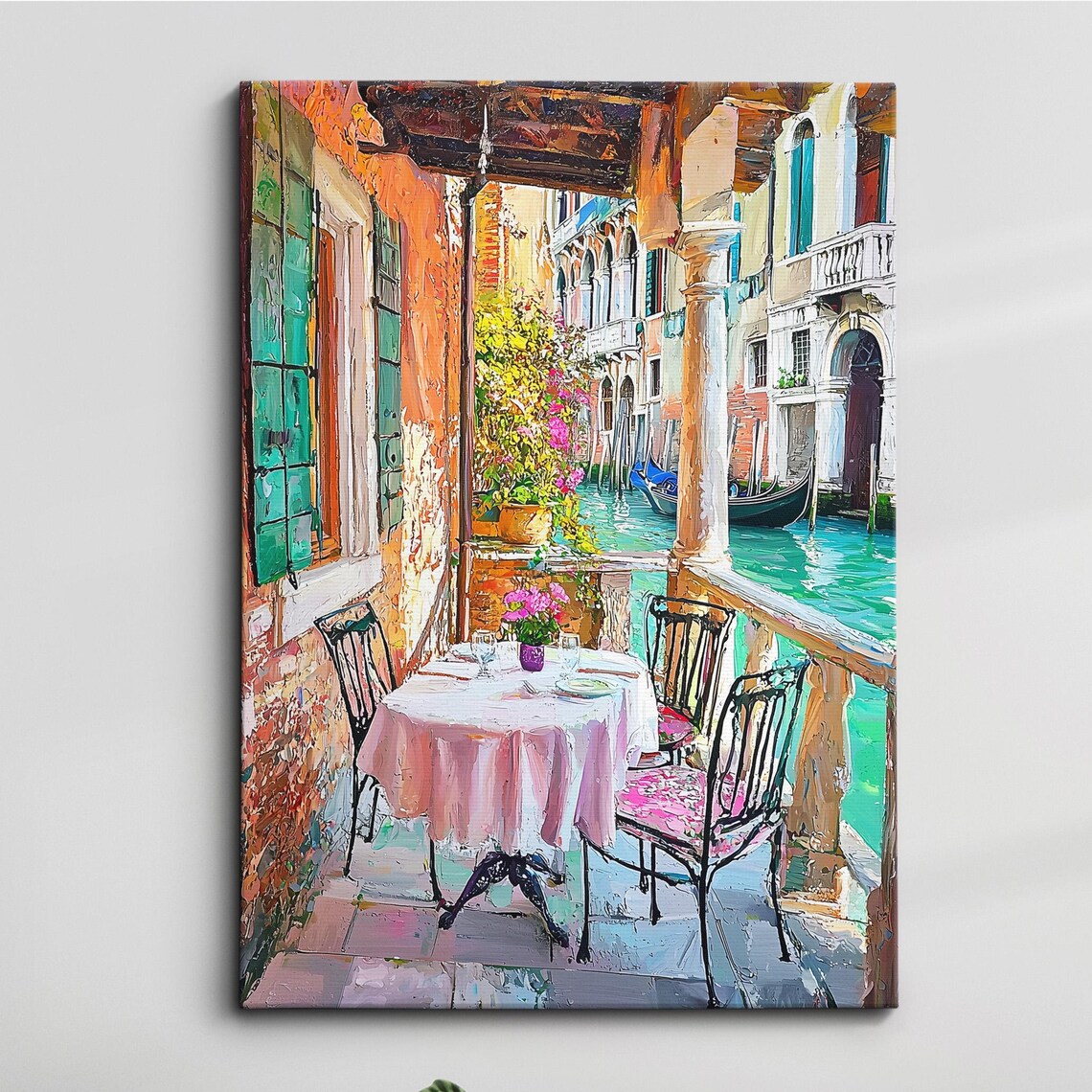 Venice Canal Terrace Dining Colorful Impasto Oil Painting Poster