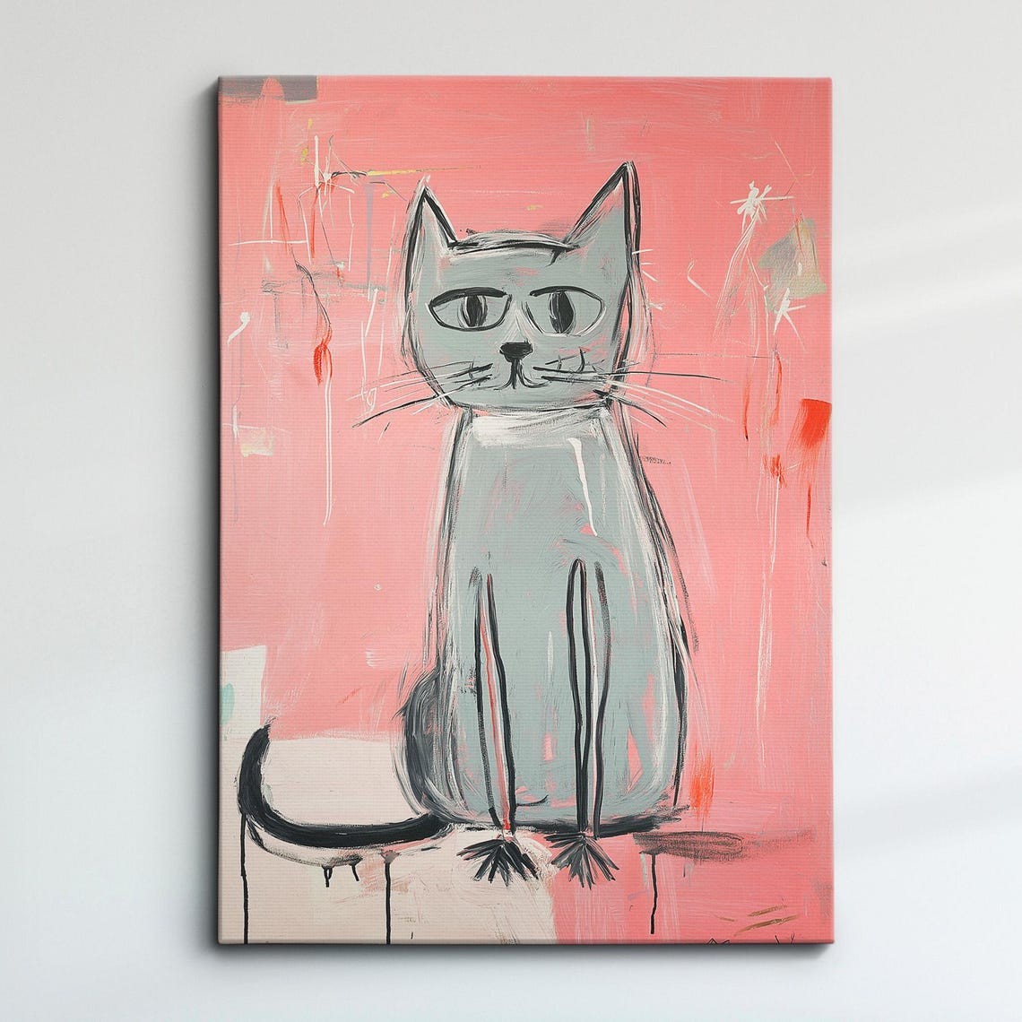 Gray Cat Pink Background Abstract Expressive Modern Art Poster