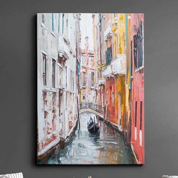 Venice Italy Canal Gondola Europe Abstract Oil Modern Painting Wall Art Framed Canvas Poster Print Living Room Home Decor Traveler Gift