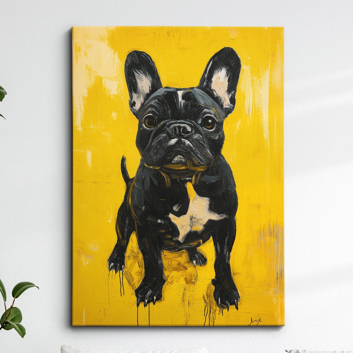 French Bulldog Fun Yellow Animal Dog Pet Lover Oil Painting Wall Art Framed Canvas Poster Print Home Kitchen Living Room Decor Gifts