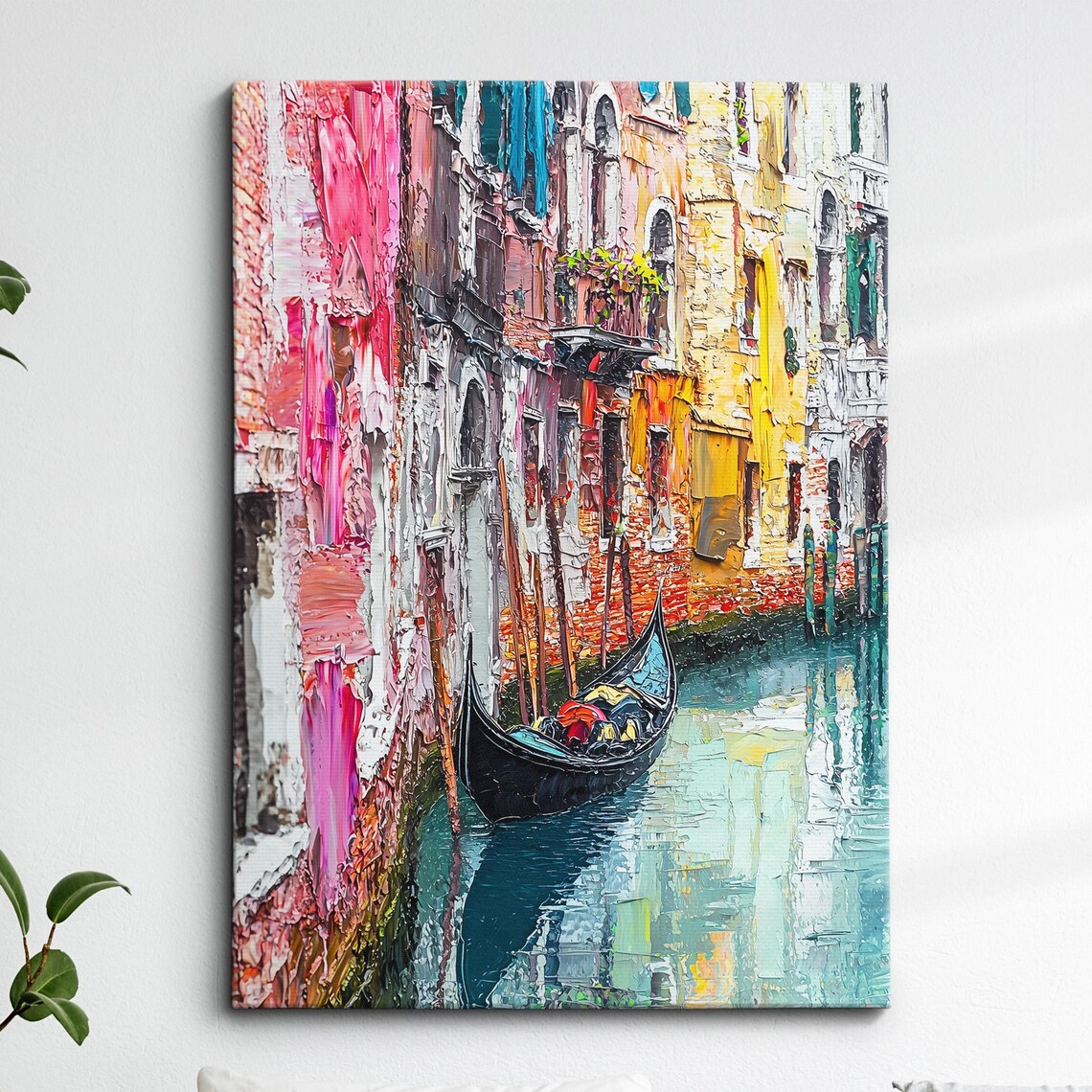 Gondola Moored in a Colorful Pink Venice Alleyway Canal Poster