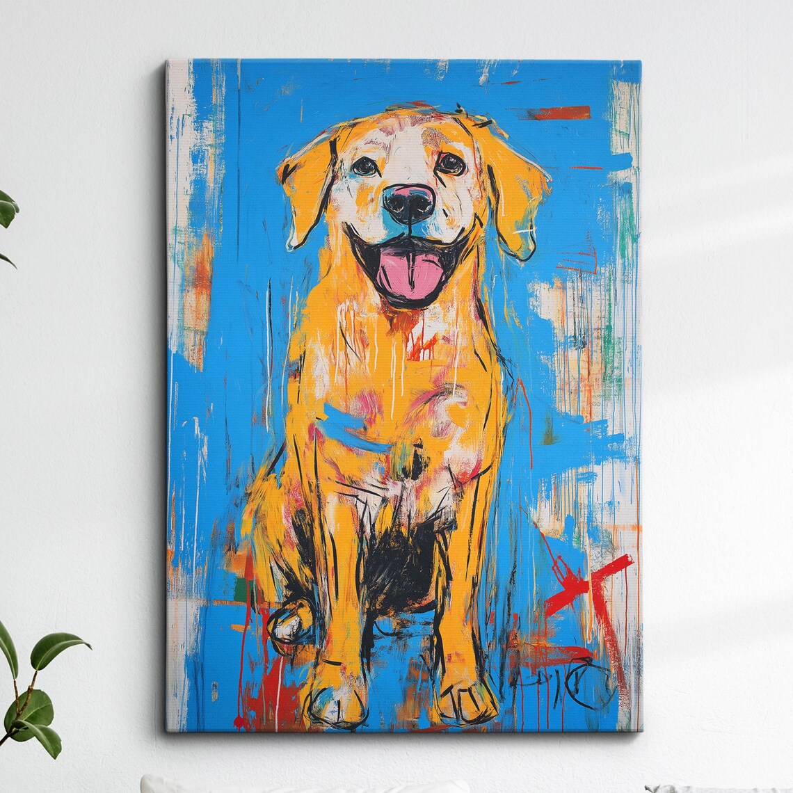 Happy Golden Retriever Smiling Blue Pop Art Portrait Dog Poster