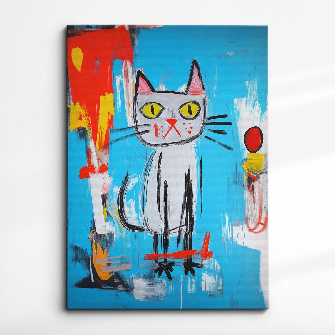 Blue Abstract Graffiti Cat Yellow Eyes Playful Modern Poster