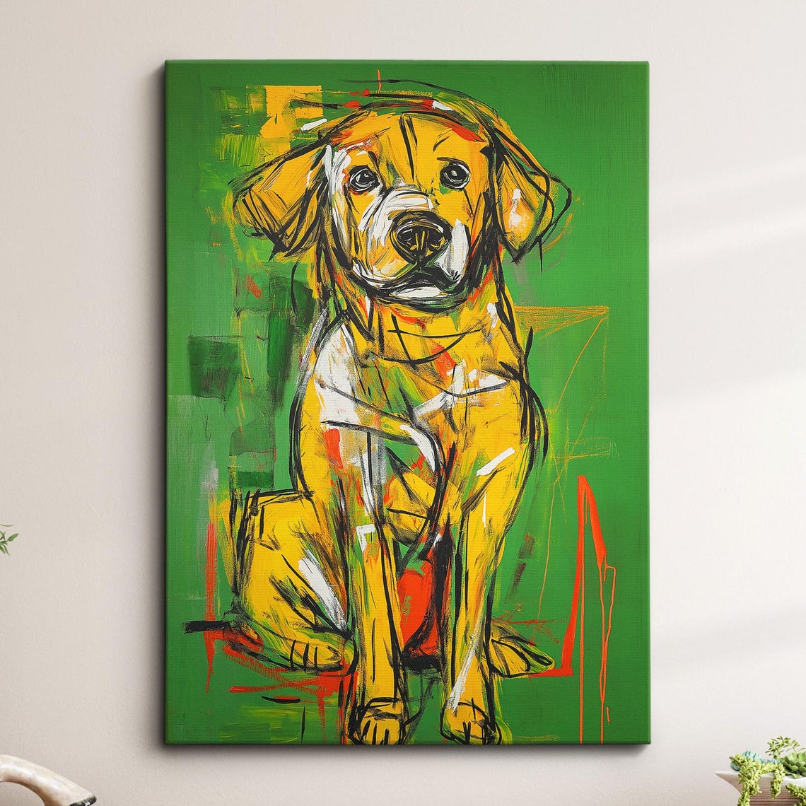 Golden Retriever Fun Green Animal Dog Pet Lover Oil Painting Wall Art Framed Canvas Poster Print Home Kitchen Living Room Decor Gifts
