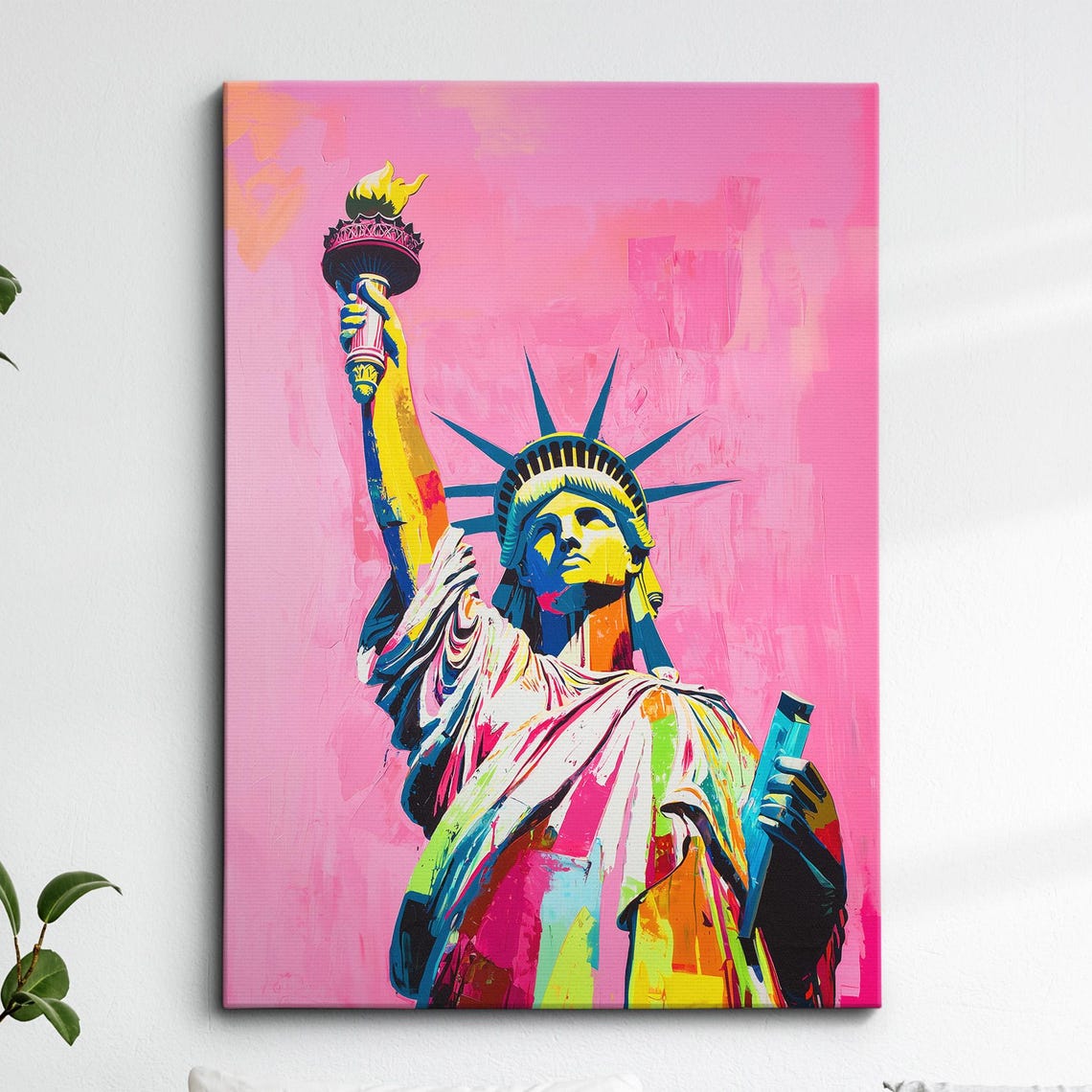 Statue Of Liberty New York City Usa Abstract Pink Modern Oil Painting Wall Art Framed Canvas Poster Print Home Living Room Decor Gifts