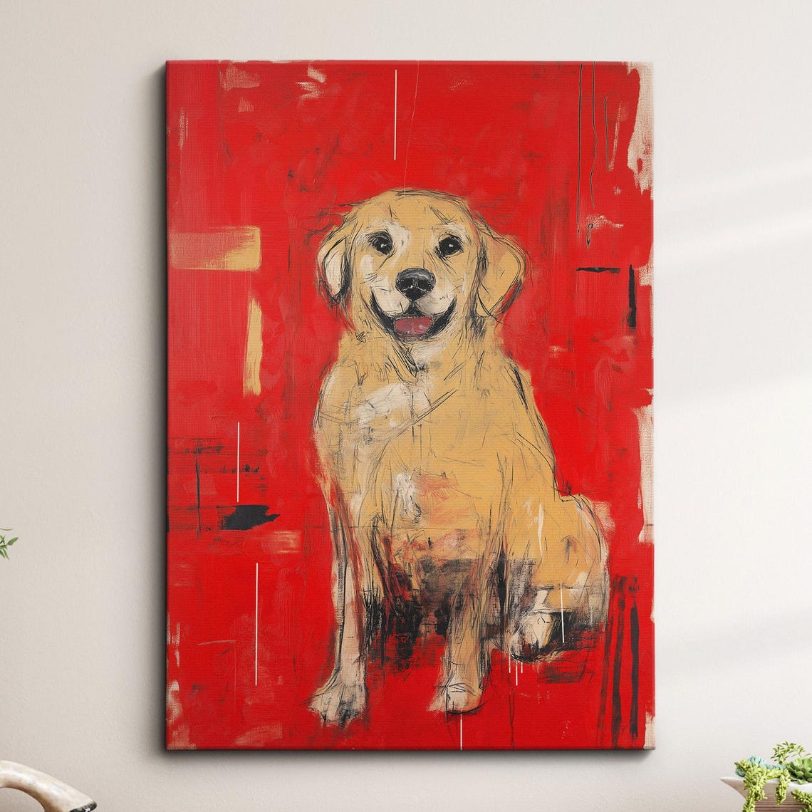 Golden Retriever Fun Red Animal Dog Pet Lover Oil Painting Wall Art Framed Canvas Poster Print Home Kitchen Living Room Decor Gifts