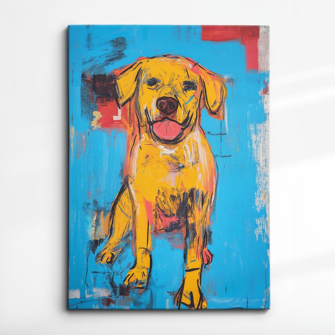 Golden Retriever Fun Blue Animal Dog Pet Lover Oil Painting Wall Art Framed Canvas Poster Print Home Kitchen Living Room Decor Gifts